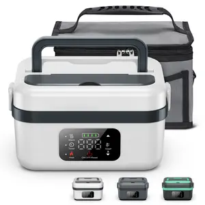 Portable Electric Heated Lunch Box Cordless Heating for Blue Collar Workers with Digital Display and Tableware