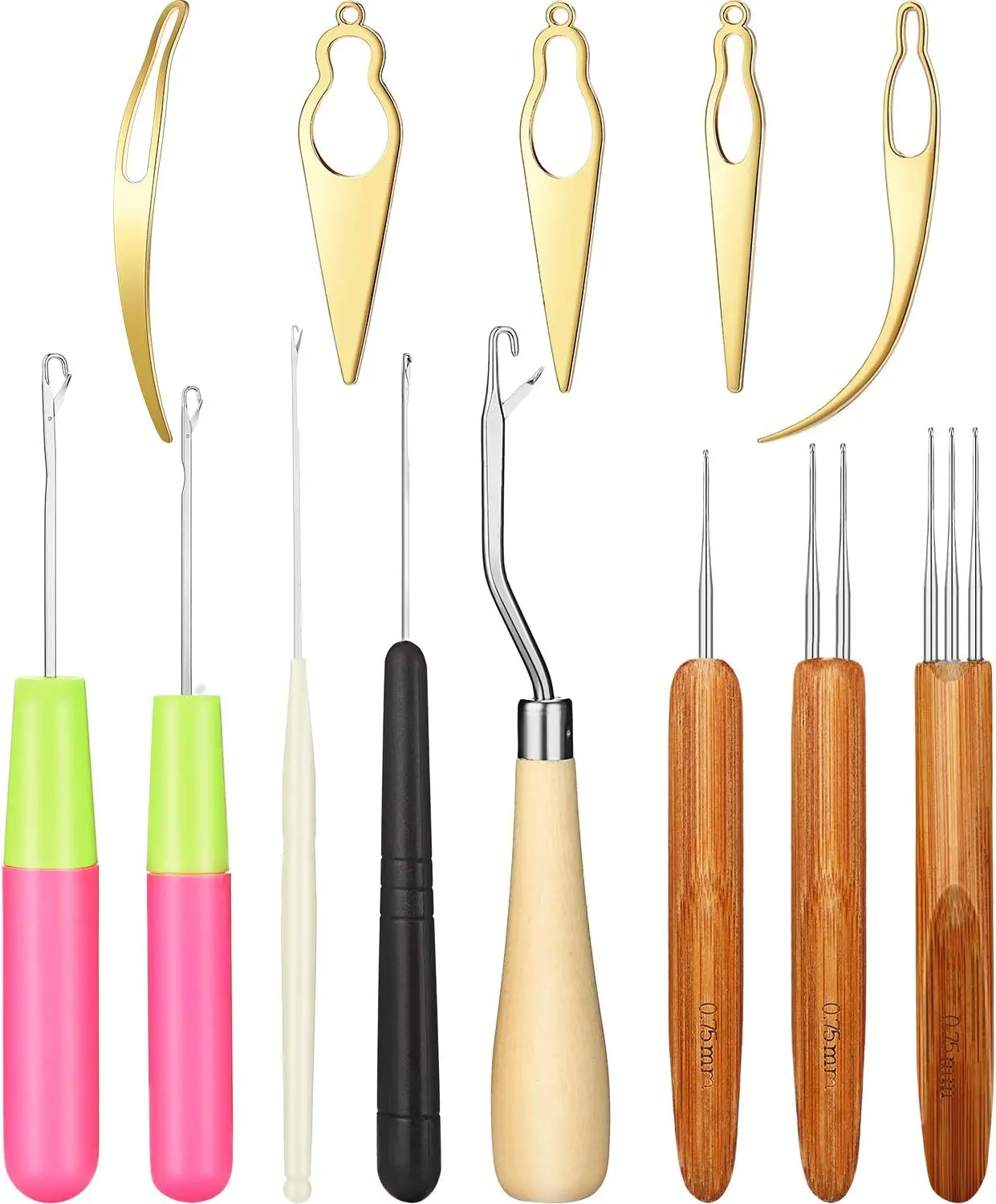 Stainless Hair Styling Tools 13-Piece Dreadlocks Crochet Set - 5 Loc Crochet Needles Latch Hooks, 3 Dreadlocks Hooks, 5 Different-Size Locking Extensions Tools for Sisterlocks, Easyloc, Smooth