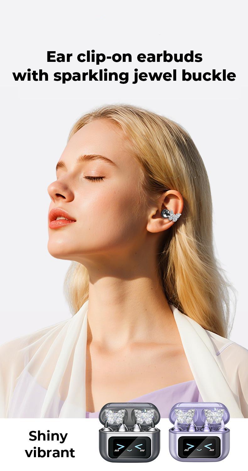 [Spring Deals] Tukio 2026 M100 Fashion Clip-On Earphones, featuring interchangeable earring accessories, an audio-visual touchscreen, and wireless audio transmission technology. Equipped with Bluetooth 6.0 for faster and more stable connections.