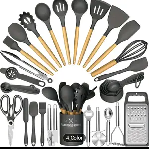 44pcs Silicone Non-stick Cookware Set | Ergonomic Yellow Non-slip Handles, Complete Kitchen Utensil Range for Baking, Grinding, Slicing, Mixing, Serving - Dishwasher Safe, Space-saving Design, Compact Cooking Tools, Black/White