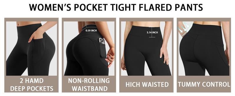 OYV Women Workout Flare High Waist Butt Lifting Casual Soft Leg Flared Bottoms with Pockets