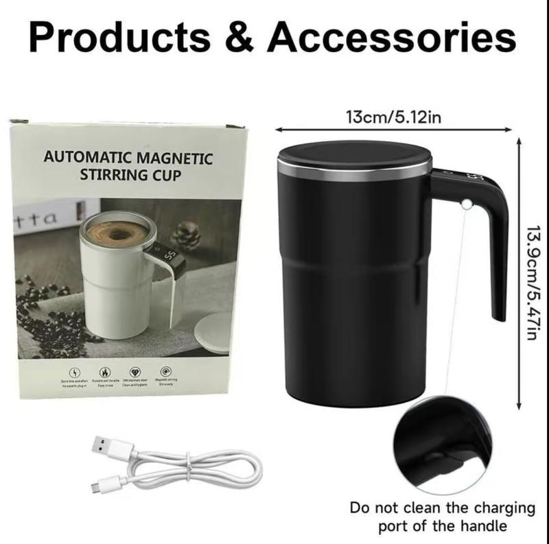 13 oz automatic stirring coffee mug with smart temperature measurement, magnetic self-stirring design, USB rechargeable portable electric stirrer, suitable for coffee, drinks, hot chocolate, and fitness protein shakes; ideal as a holiday gift