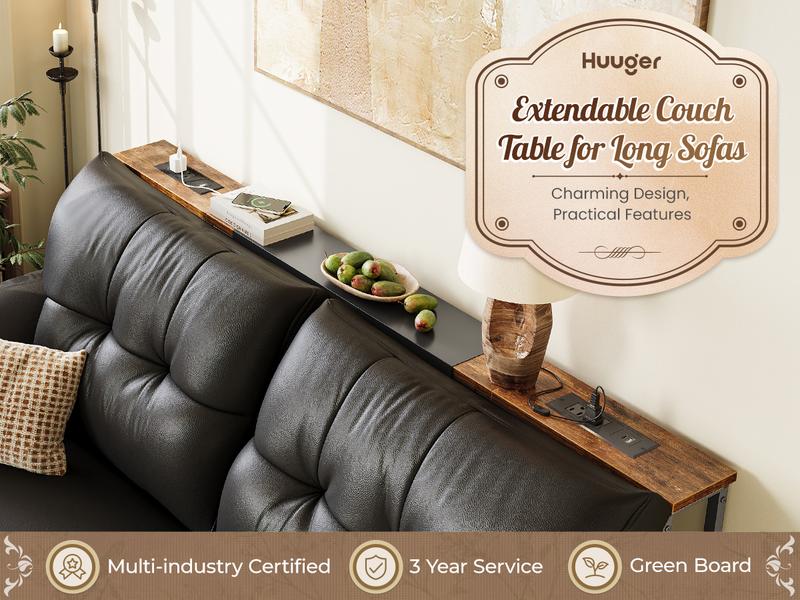 Huuger Narrow Sofa Table with 2 Power Outlets, 63-86.6 Inch Adjustable Length, Behind The Couch Table with USB-C Ports, Long Entryway Console Table, Anti-tip Kit, for Hallway Entry