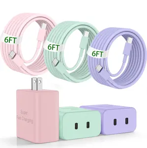 45W Dual USB-C Charger, supports fast charging for iPhone 17/16/15. Includes 1/2/3-pack 6-foot USB-C to USB-C cables. Fast charging adapter compatible for iPhone 17/17 Pro/17 Pro Max/Air/16/16 Pro/16 Pro Max/16 Plus/15/15 Pro Max/iPad.