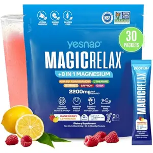 MAGICRELAX Calming Sparking Mix 8-in-1 Magnesium KSM-66 Ashwagandha Saffron Vitamin D3 GABA L-Theanine Supports Healthy Cortisol Levels,Mood and Sleep No Sugar Non GMO Raspberry Lemonade Flavor