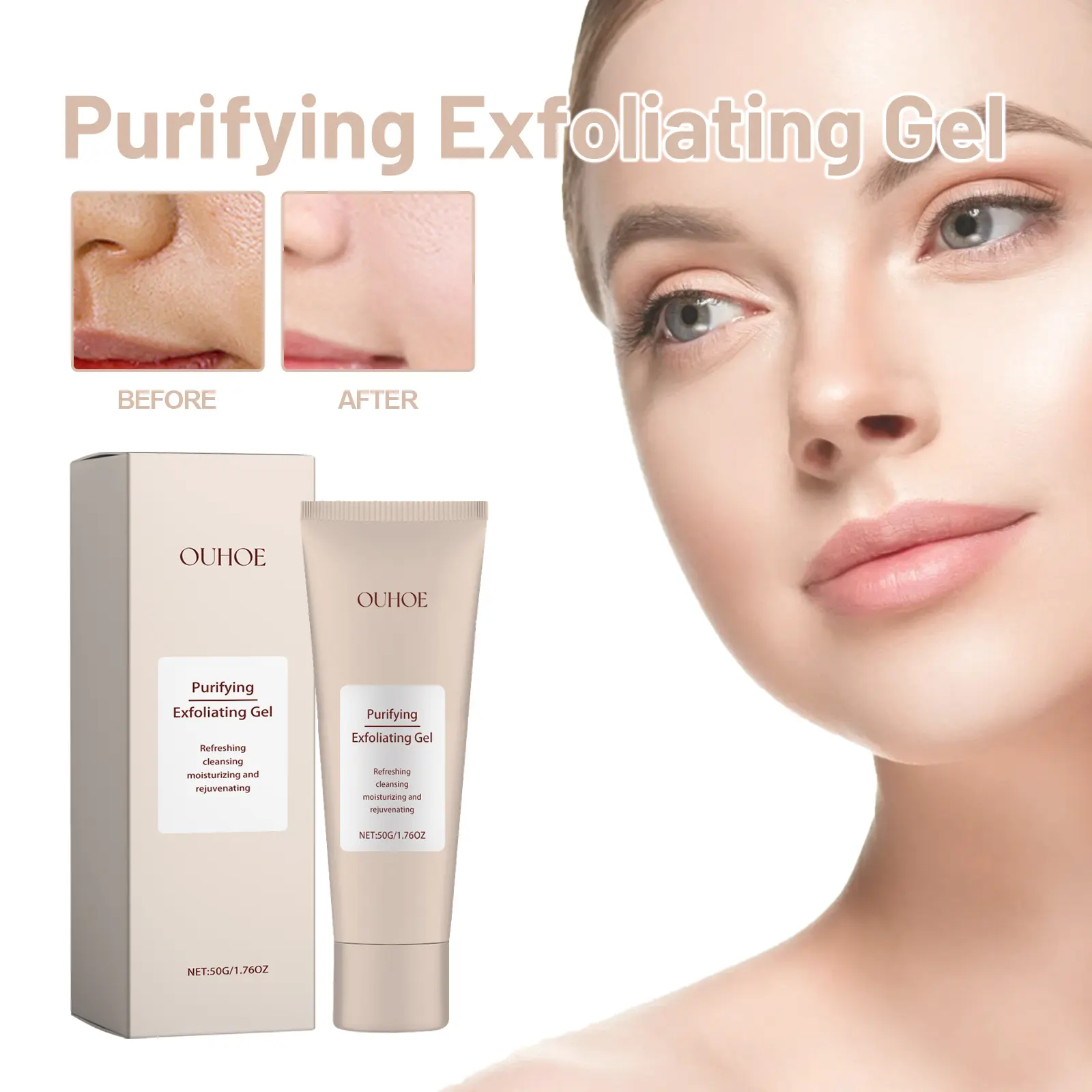 Sakura Exfoliating Gel Cleanser with Vitamin C & Hyaluronic Acid - Gentle Pore-Clearing Facial Wash for All Skin Types, Water, Adults, Gift, Gentle Face Cleanser, Cherry, Single Item, Cleansing, Purifies Pores, 50G, Hydrated Silica