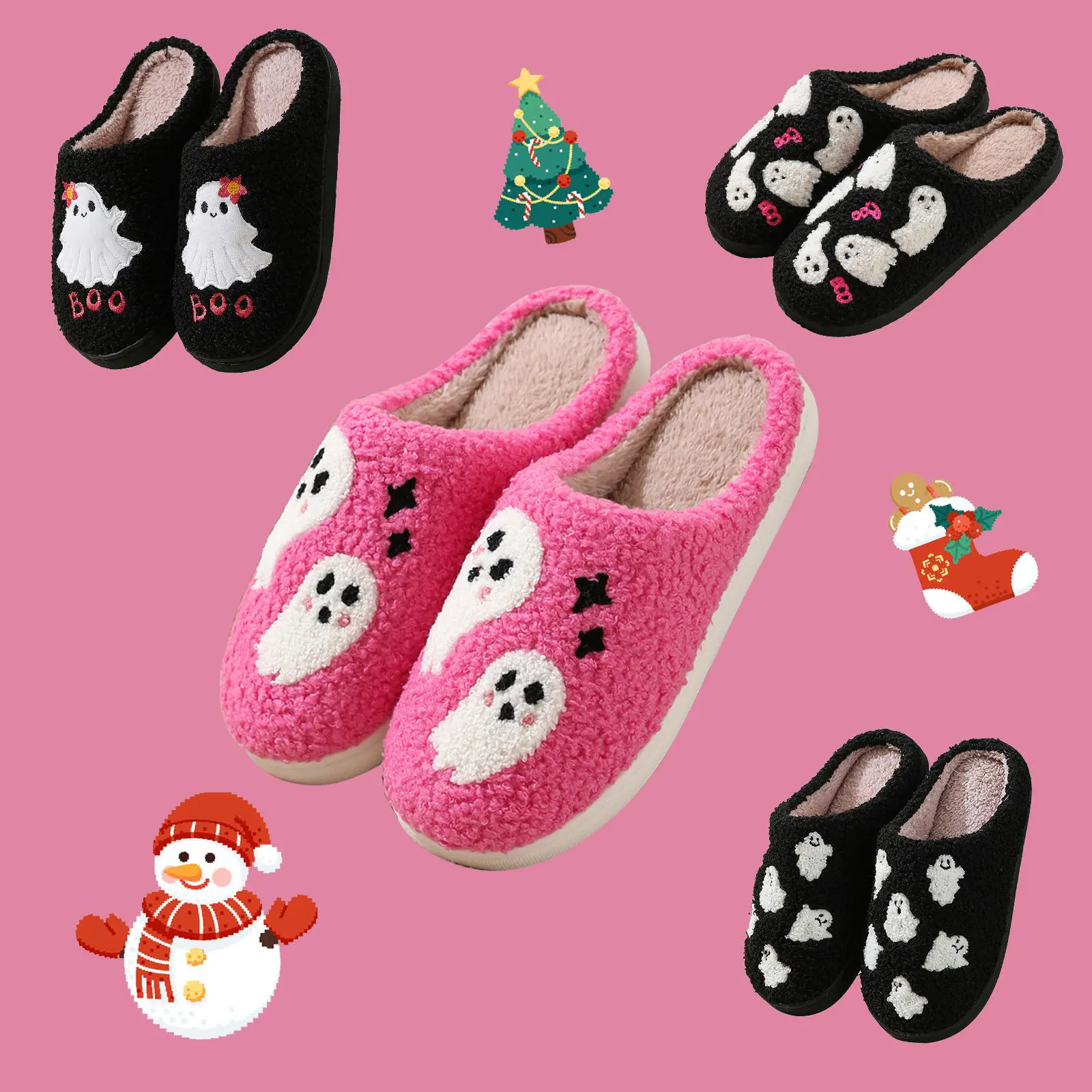 Christmas Slippers For Women Men Indoor Soft Warm Cotton Slippers House Memory Foam Slippers Cozy Fluffy Fall Winter Home Slippers