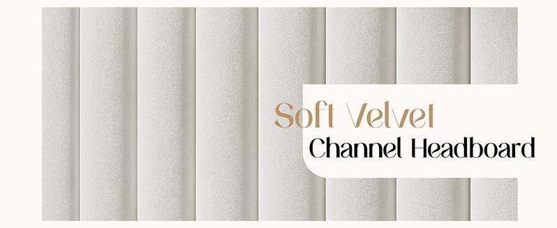 AMERLIFE Modern  Bed Frame with 58" Tall Headboard, Velvet Upholstered Platform Bed with Channel Tufted Wingback Headboard & Plating Trim Design, No Box Spring Needed, Luxury Bedroom Furniture/Best Gift Ideas/Christmas Gifts