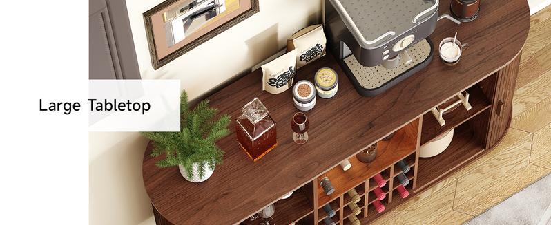 【Valentine's Day gift & Sliding Doors Design】ONBRILL 40/55/63" Gorgeous Fluted Buffet Cabinet, Coner Coffee Bar With Storage,  Mid Century Modern Sideboard with Adjustable Shelf, Accent Wood Console Table for Kitchen Entryway Living Room Furniture