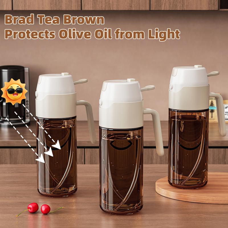 Premium 2 in 1 Oil Sprayer for Cooking 18.6oz/550ml Light-Blocking Dark Olive Oil Dispenser Bottle Food-Grade Mister for Air Fryer BBQ