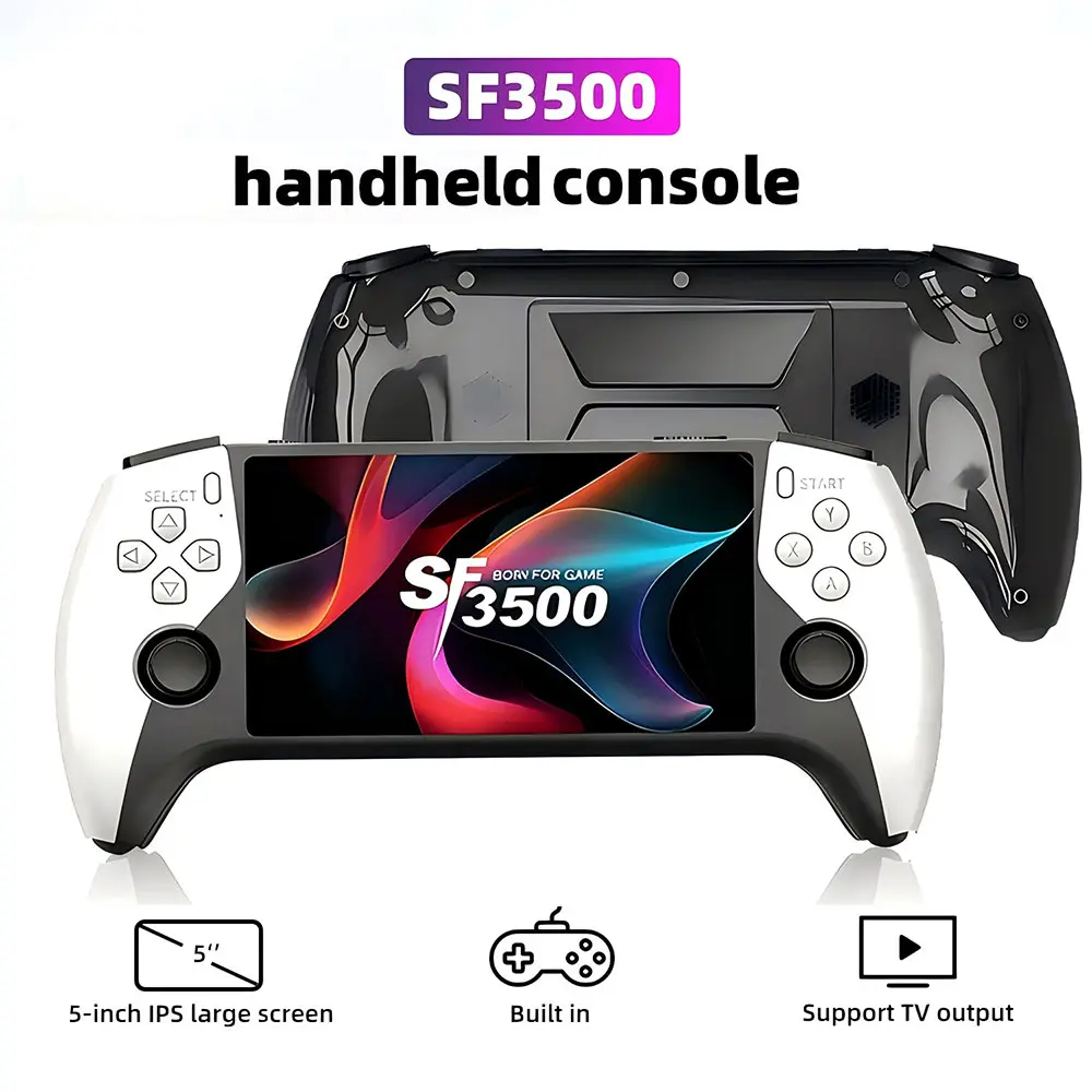 WUDS SF3500 Retro Handheld Arcade Console - 5.5-inch HD IPS Screen Electronic Gaming Device with Controller, Joystick, 14+ Emulators, Lithium Power, TV Connection Support, Portable Protection Player