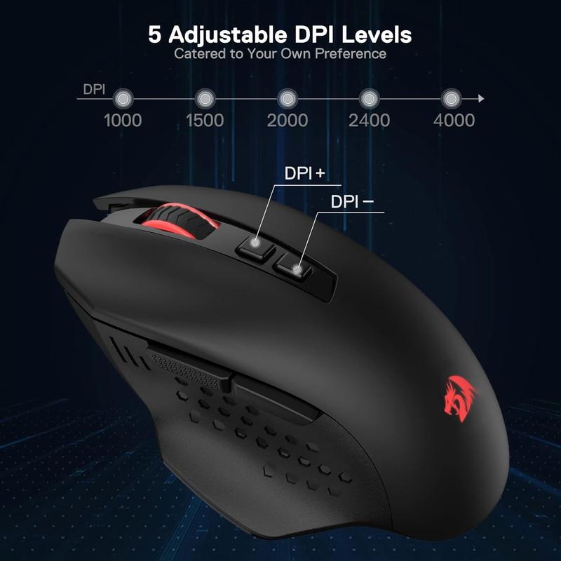Redragon M656 Gainer Wireless Gaming Mouse, 4000 DPI 2.4Ghz Gamer Mouse w/ 5 DPI Levels, 7 Macro Buttons, Red LED Backlit & Pro Software/Drive Supported, for PC/Mac/Laptop