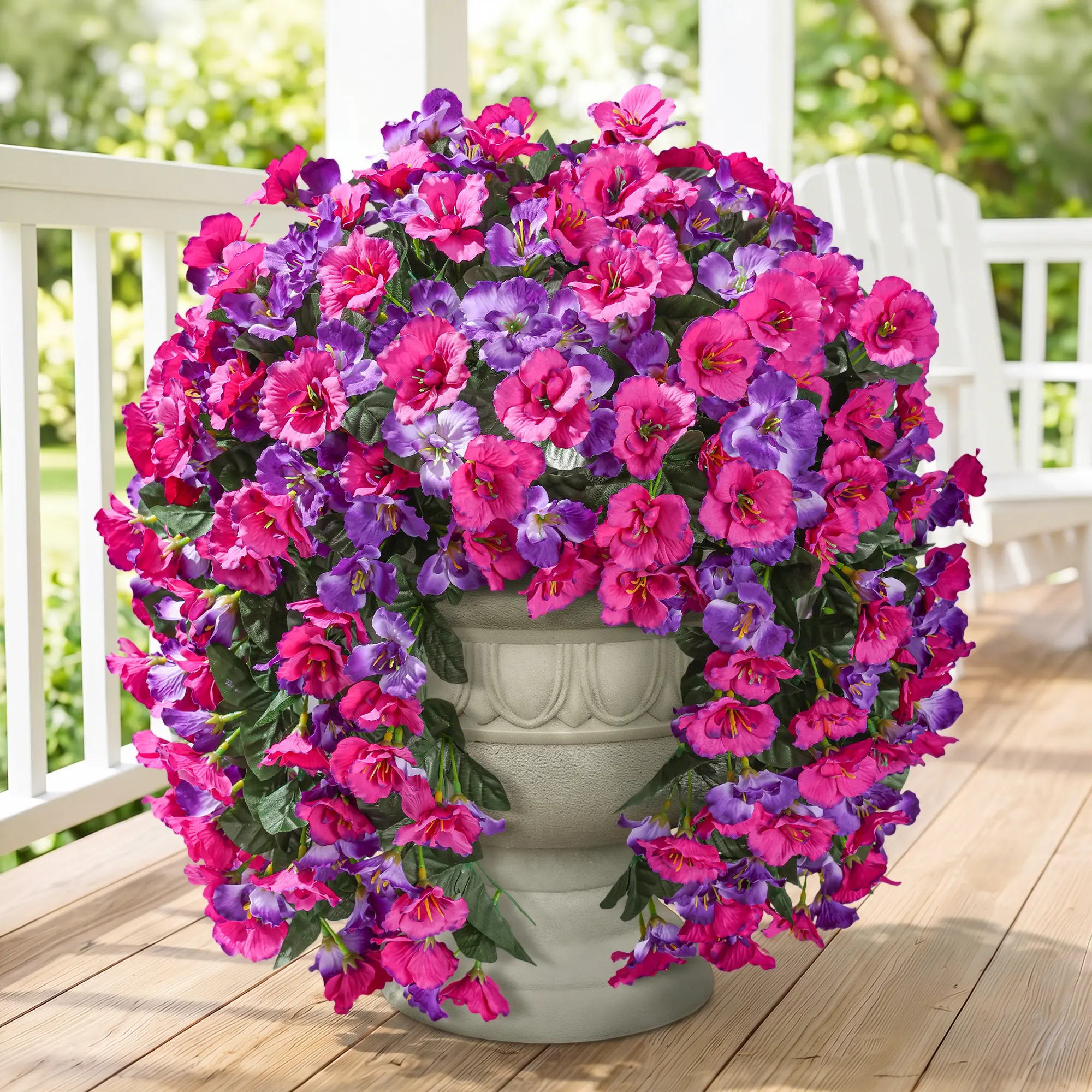 Ivydale 2PCS UV-Resistant Tropical Plastic Hibiscus Artificial Hanging Decorative Flowers Plants, Outdoor Porch Patio Yard Planter Ornaments, Spring Home Decor Gift, Fruit