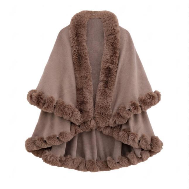 Wool Collar Double-Layer Imitation Cashmere Cape Shawl Knitted Cardigan Jacket for Women Autumn Winter Warmth & Style