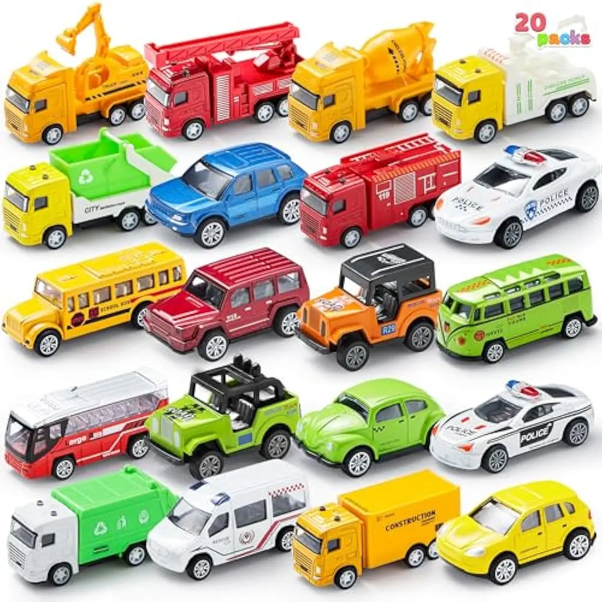 20PCS Die Cast Pull Back Cars, Metal Toy Cars, Car Toys Bulk, Vehicle Set for Toddlers, Kids Party Favors, Cake Toppers, Stocking Stuffers, Race Cars Toys for Boys