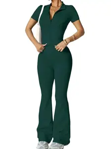 Women's Yoga Workout Set: Short Sleeve Zip-Up Jacket And High-Waisted Flare Pants - Moisture-Wicking, 4-Way Stretch, Suitable For Yoga, Pilates, Gym Workouts (Multiple Colors/Sizes Available)