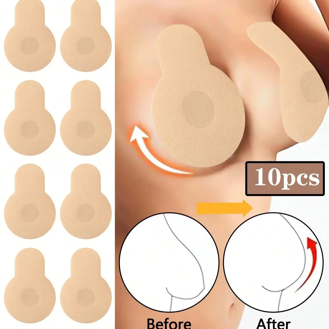 10/50pcs Women's Disposable Self-Adhesive Nipple Covers with Integrated Lift, Strapless Backless Invisible Sticky Bra, Seamless Push-Up Design for Breast Lift Fabric