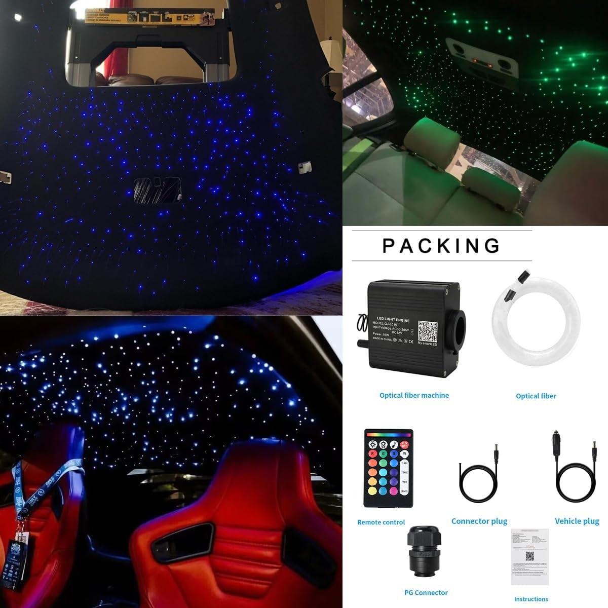 16W Headliner Star Light Kit, 1000Pcs Ceiling Fiber Optic Lights APP/Remote Control Star Effect Music Mode RGBW Sound Activated for Car Roof Home Ceiling