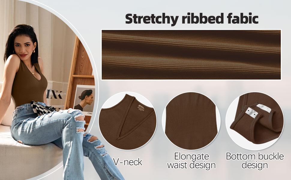 OYS Women's 2 Piece Sleeveless Deep V Neck Ribbed Leotard One Piece Bodysuit Tops OYS Women's 2 Piece Sleeveless Deep V Neck Ribbed Leotard One Piece Bodysuit Tops