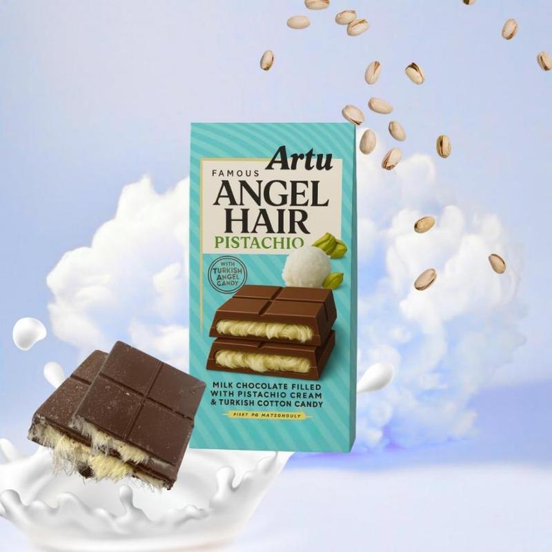 Dubai Chocolate Artu Angel Hair Milk Chocolate Bar 165g – Turkish Dairy Milk Floss with Pistachio Cream & Cotton Candy – Premium Middle Eastern Gourmet Candy Gift