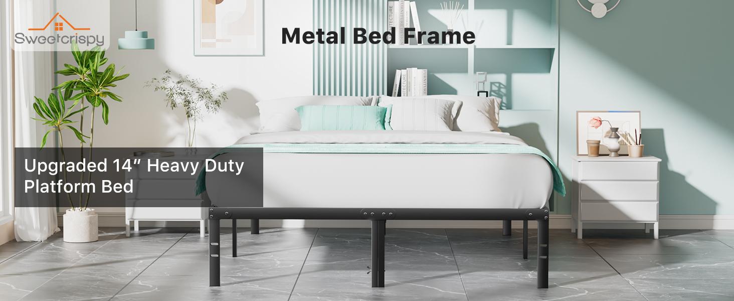 Black Full Size Metal Platform Bed Frame with Steel Slat Support, No Box Spring Needed, Easy Assembly, Modern Furniture