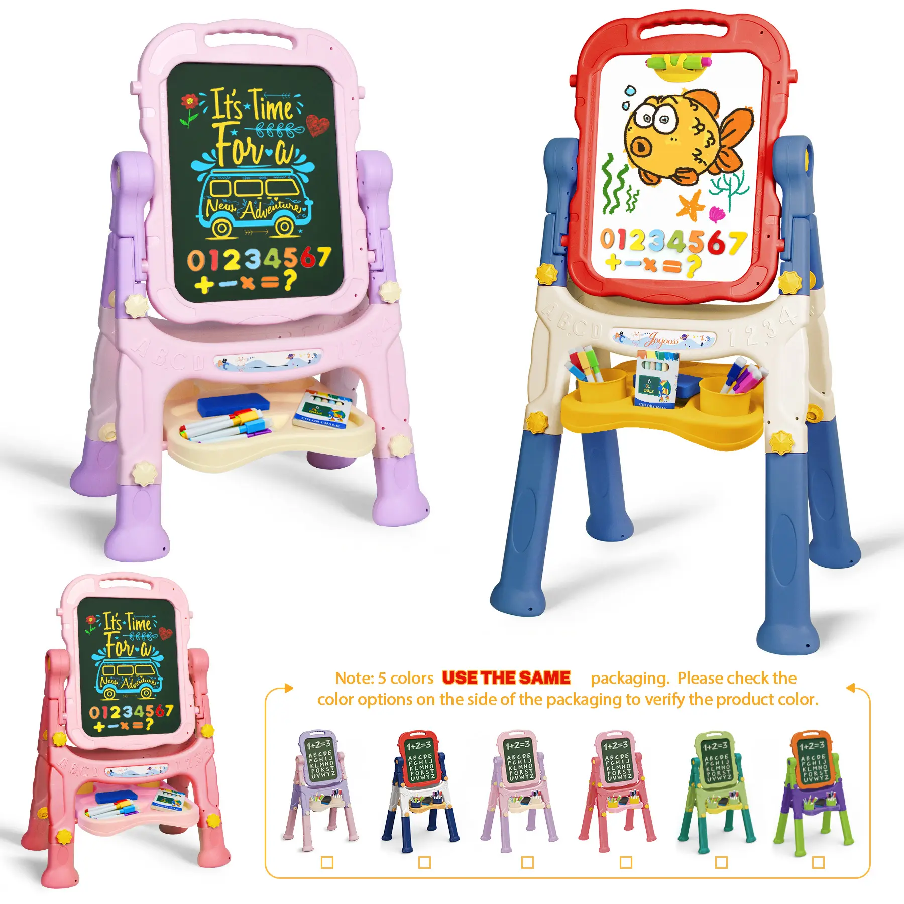 【3 COLOURS USE SAME PACKAGE】Joyooss Kids Easel, Adjustable Standing Art Easel for Toddler, Double Magnetic Drawing Board with Painting Accessories