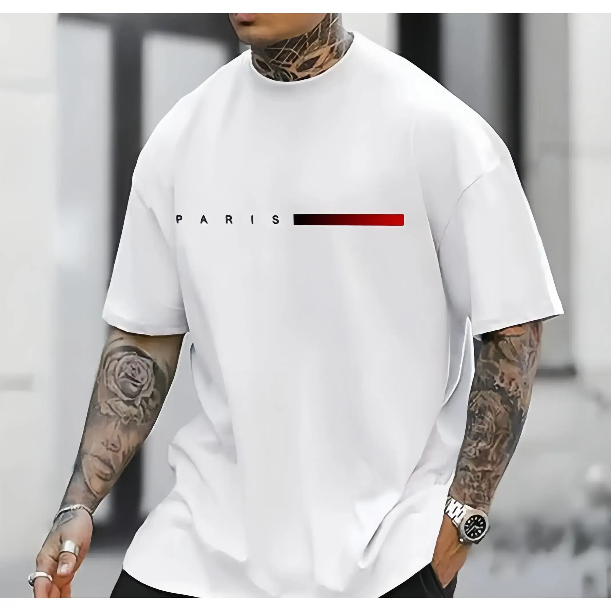 Men's & Women's Casual Printed Cotton Tee, Short-Sleeve Retro Loose Breathable Soft Menswear Top, Round Neck Beige/Tropical White Sports Top for Daily Wear, Sweat