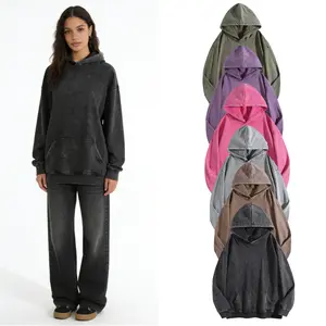 2-pack Two-pack women's washed distressed hoodies, made of pure cotton, with kangaroo pockets and loose cuffs, suitable for autumn and winter, fashionable and casual men's tops.