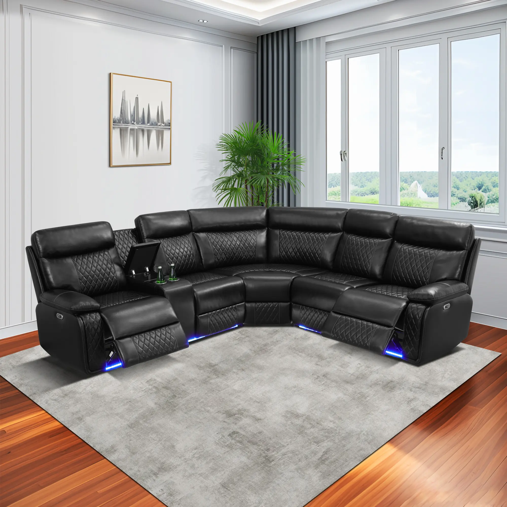 Ainehome Vintage Dark Breathable Semi PU Leather Faux Leather Couch - Left Side Recliner Sofa, Adjustable Arms, Multifunctional Sofas for Living Room Collection