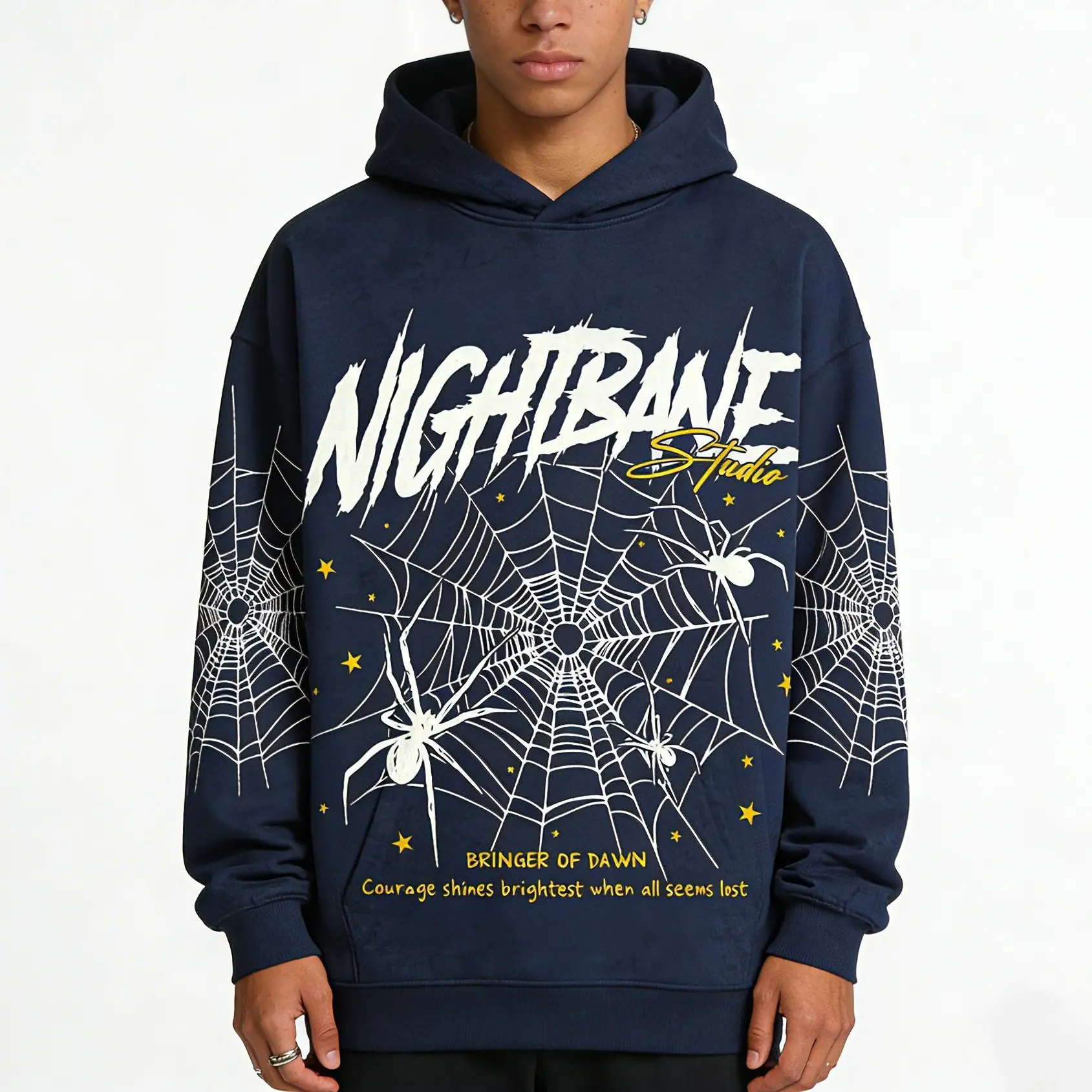 Sopula Studio Men's Casual Long-Sleeve Pullover Graphic Hoodie - Dark Night Bane Spider Web Hell Star Print, Pocket Design, Streetwear Menswear Top, Graphic Hoodies