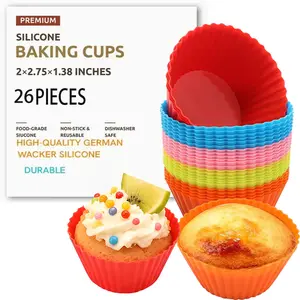 26-piece food-grade silicone muffin cups, steamable and easy-to-unmold, non-stick baking mold, suitable for chiffon cakes, steamable and easy-to-unmold, small baking mold for home use.