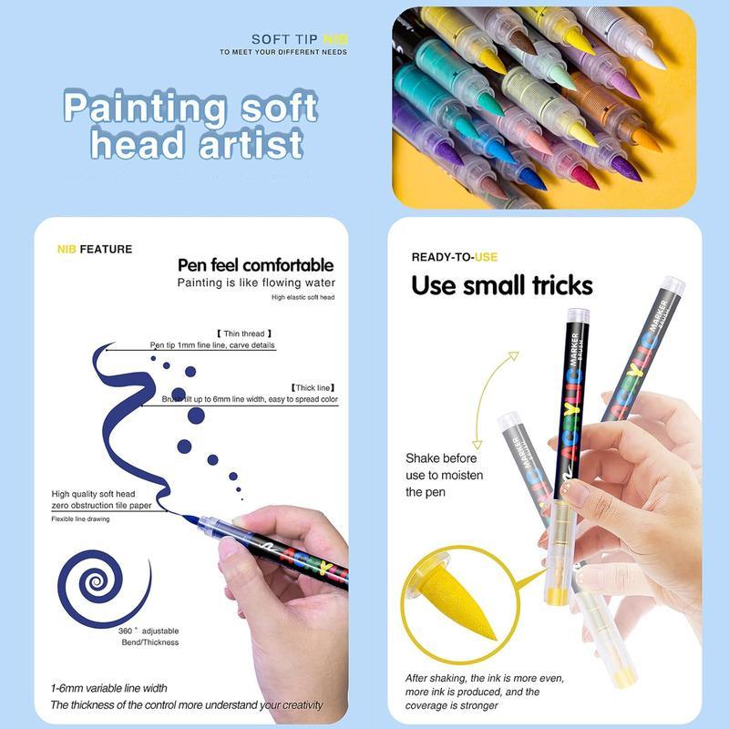 Acrylic Paint Markers, Soft Brush Tip Pens and Markers, Acrylic Paint Pens for Wood, Stone, Canvas, Glass, Fabric, Egg, Rock Painting and DIY Crafts Art Supplies (36)