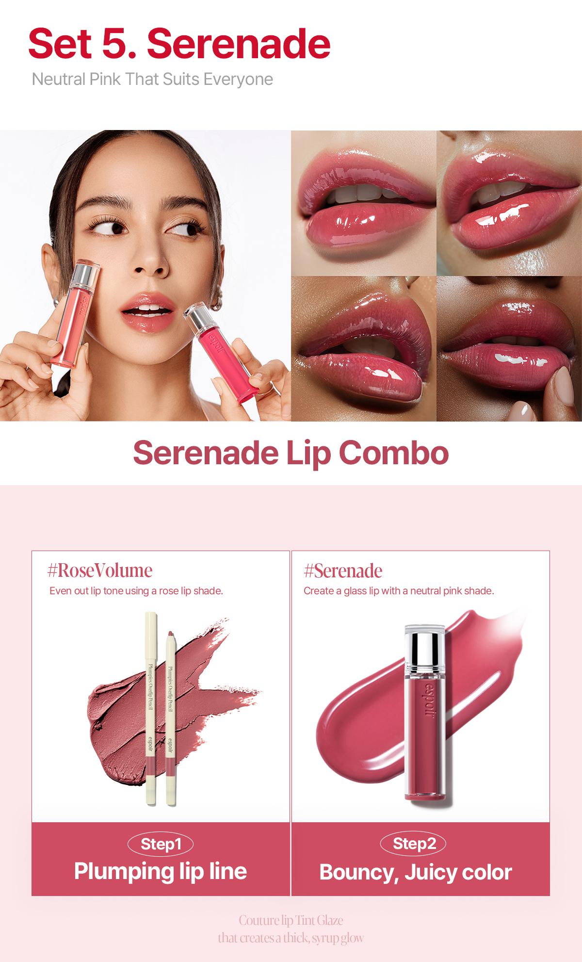 [Espoir Official][Bundle] Couture Lip Tint Glaze New & Plumpies Overlip Pencil | Glossy Lip Tint & MLBB Lip Liner