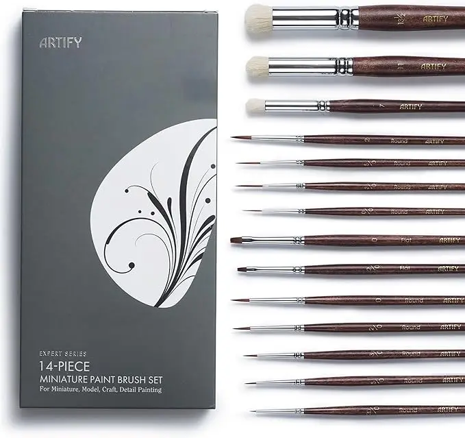ARTIFY 14-Piece Miniature Craft Brushes Set - Fine Detail Bionic Hair Drybrushes, Corrosion-Resistant Ferrule, Pro-Grip Construction, Split-Tip Texture Painting Tools for Dusty Finish Acrylic Projects, Paint by Numbers (Tabletop Gamers, Craft Enthusiasts)