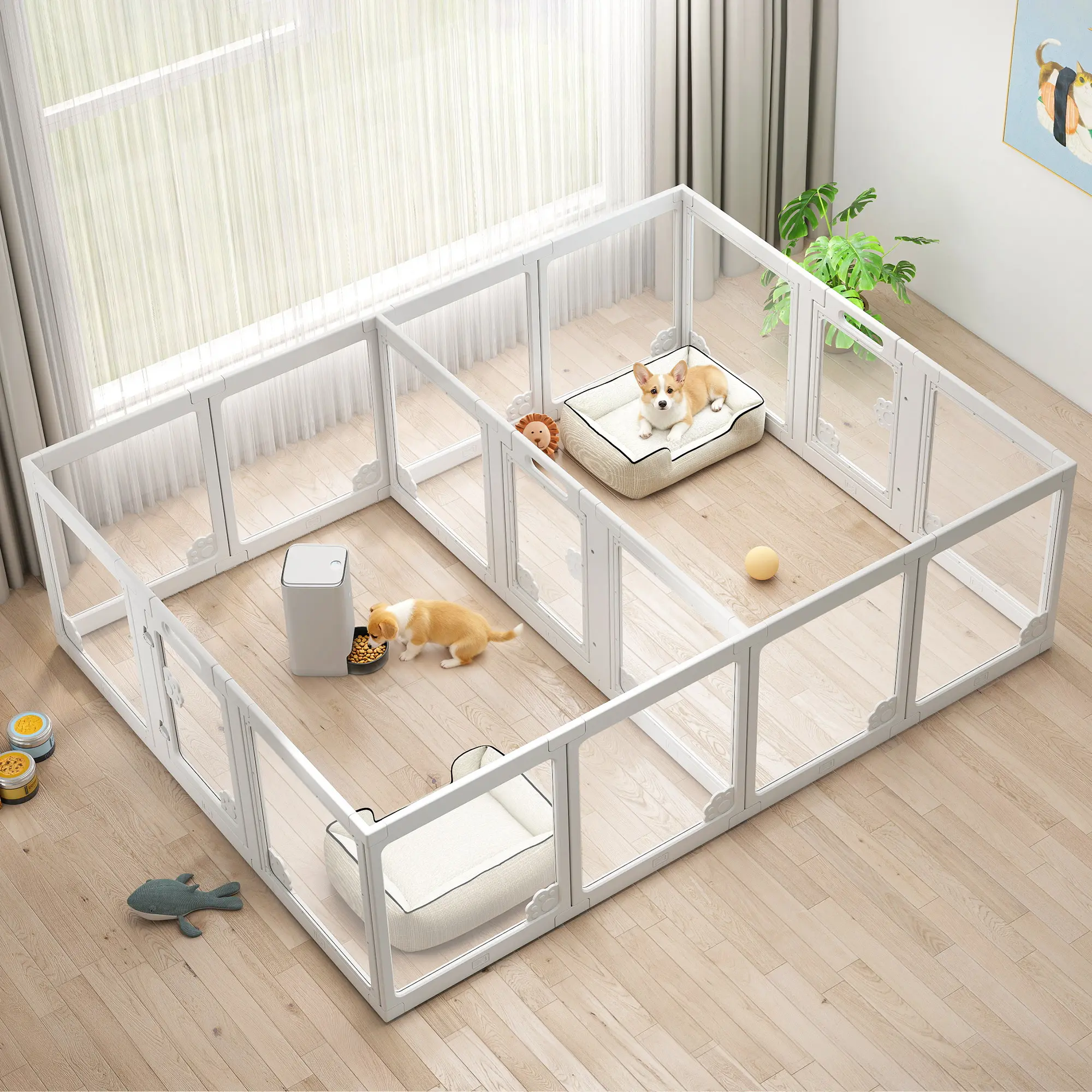 AMERLIFE Acrylic Clear Dog Playpen Indoor, Modular Puppy Cat Small Pet Play Pen with Doors, Transparent Fence for Little Dogs, Cats, Rabbits, Easy Assemble and Disassemble, (24" H, 10/14/17 pcs),#SummerVibes #homemakeover