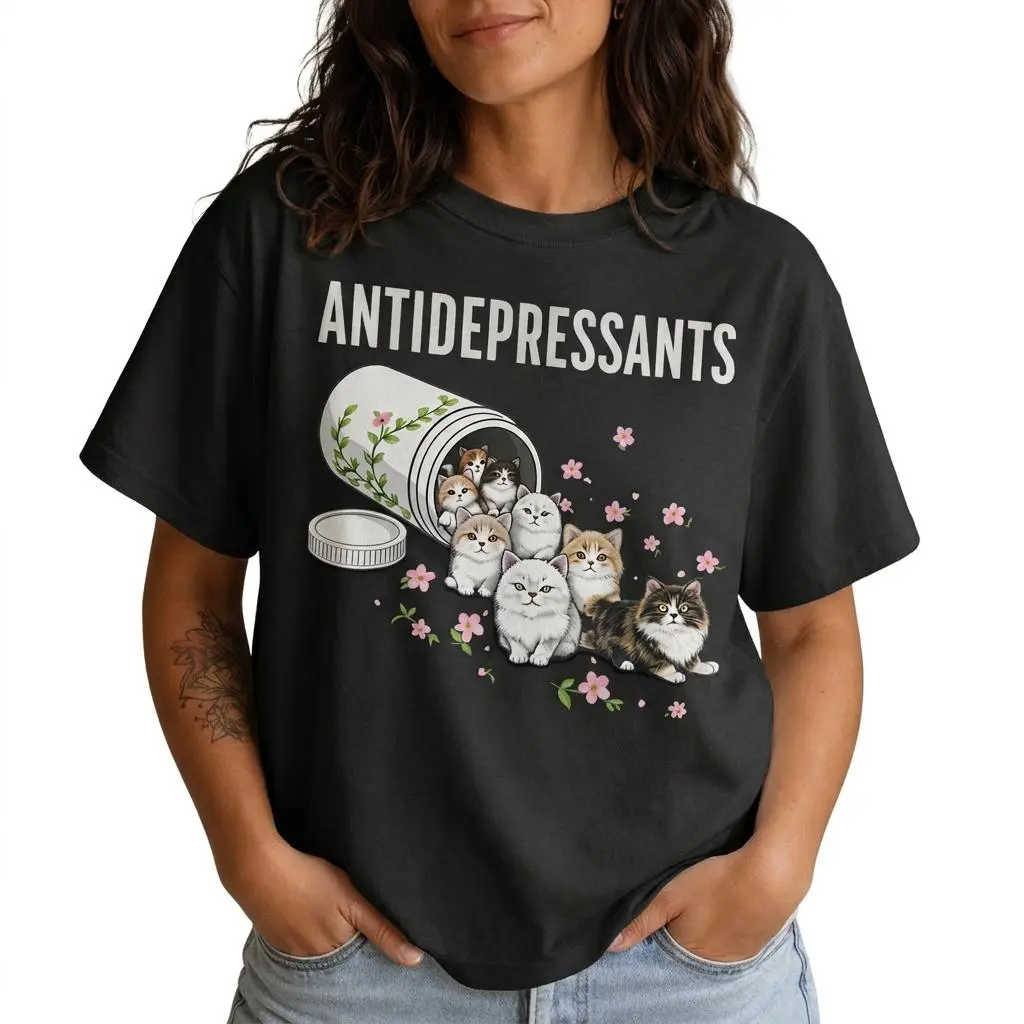 Women's Oversized Cotton Pre-Washed Funny Cat Graphic Print T-Shirt, Cute Cat Mom Sports Top for Outdoor Activities