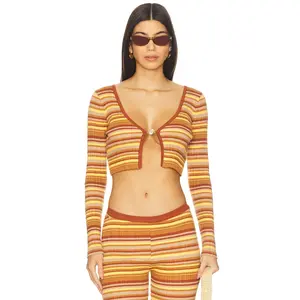 Bananhot Ann Cardigan in Toffee Rib Stripes