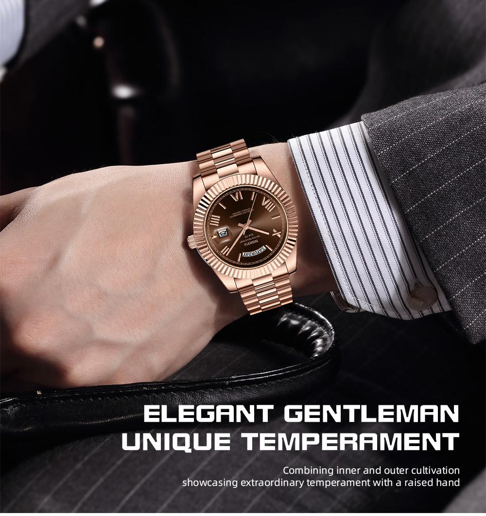 NIBOSI Men's Luxury Dress Watch 40mm rose gold Dial Stainless Steel Band Rotating Quartz Analog Waterproof Luminous Big Face Boss Wrist Watch NIBOSI Men's Luxury Dress Watch 40mm rose gold Dial Stainless Steel Band Rotating Quartz Analog Waterproof Luminous Big Face Boss Wrist Watch