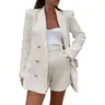 Cicy Bell Women's 2 Piece Tweed Blazer Shorts Set Long Sleeve Double Breasted Suit Jacket Business Outfit Soft Thick Fabric Fitted Elegant Professional