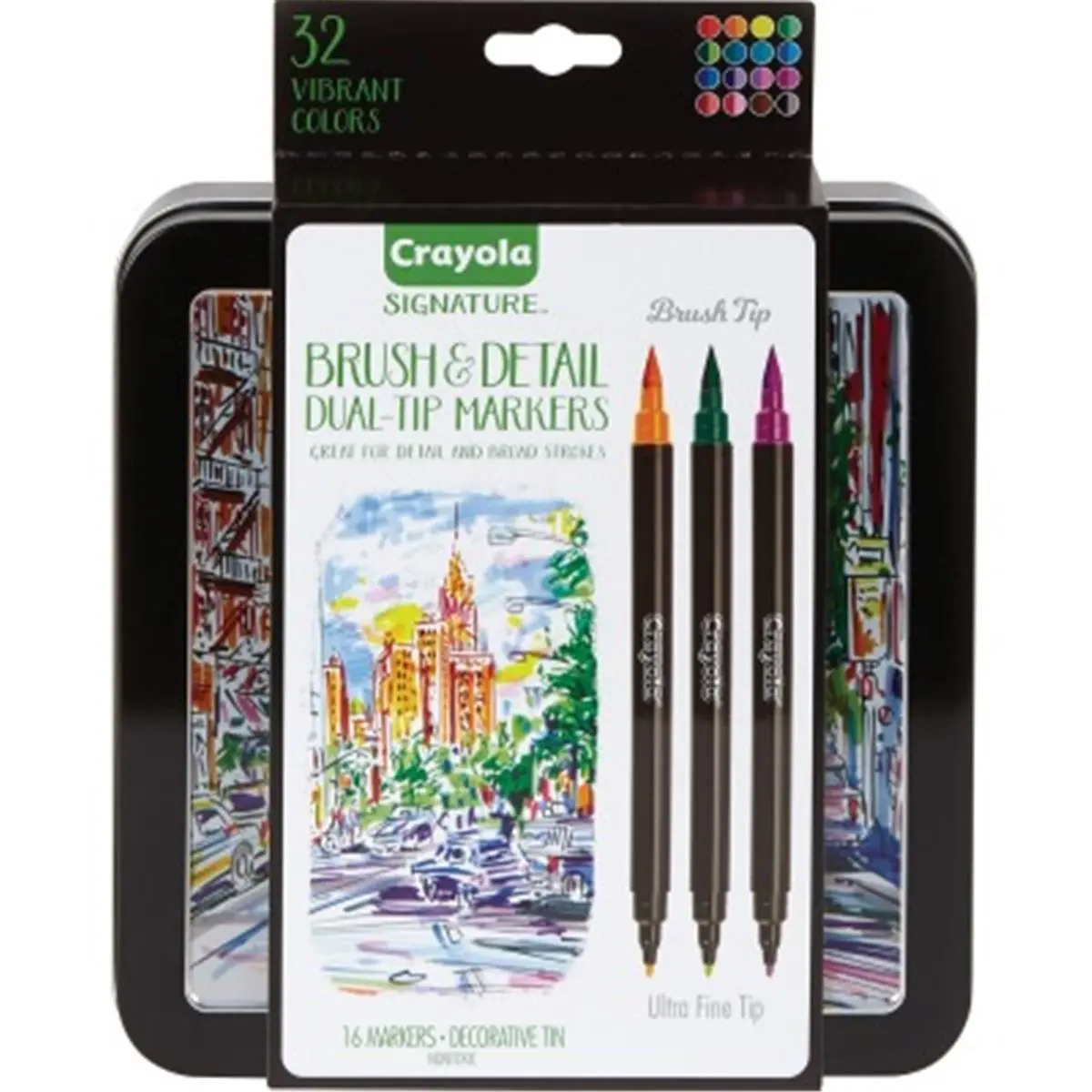 Crayola Brush-Tip & Highlighters Assortment Kit - 16 Assorted Boxed Markers for Coloring, Non-Toxic Water-Based Office Writing Tool with Ultra Fine Tips, Blend Colors Capability, Brush-Tip Markers & Highlighters