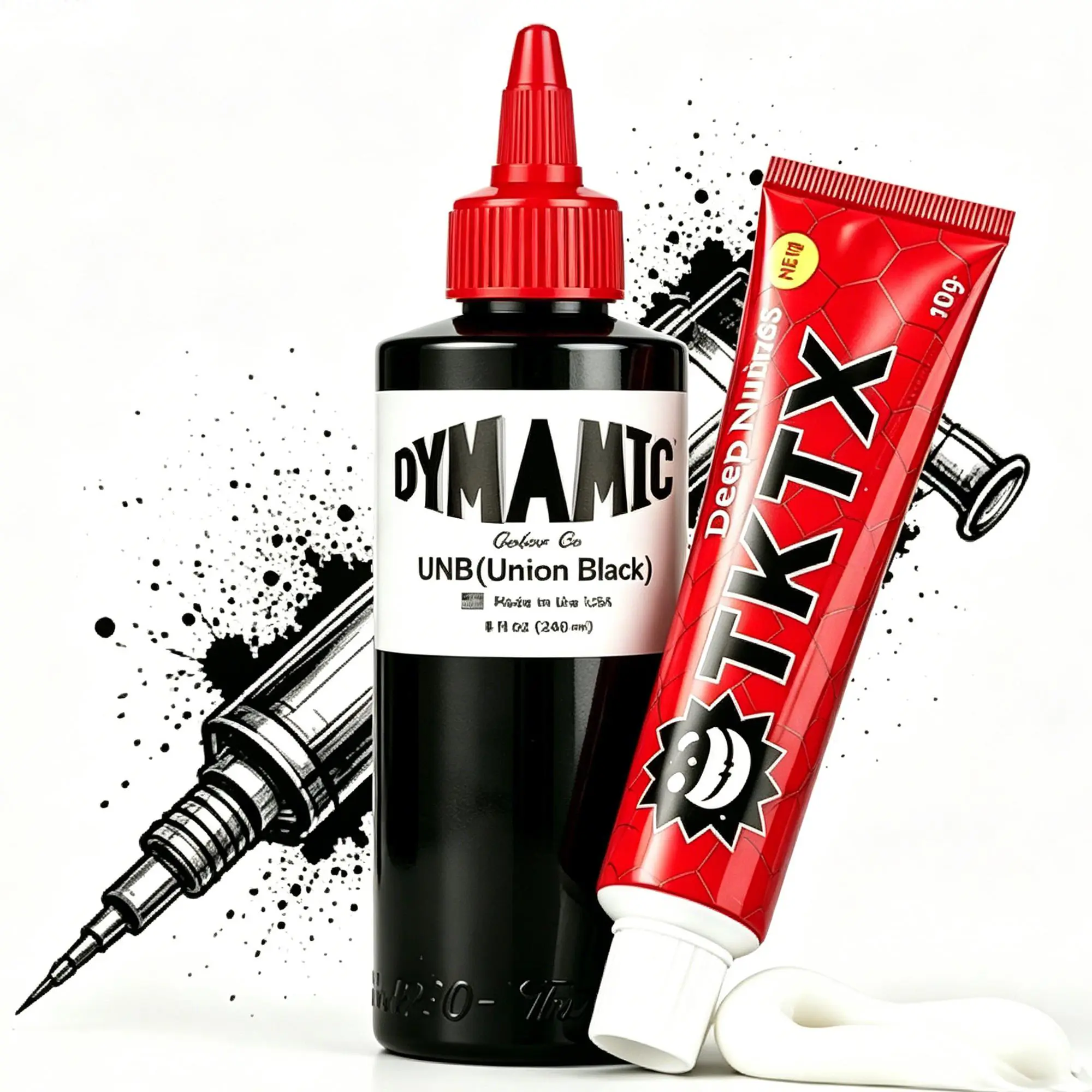 TKTX Painless Tattoo Bundle: 8oz Union Black Ink, Numbing Cream, Smooth Flow for Detailing & Shading, 6-8hr Relief for All Skin Types