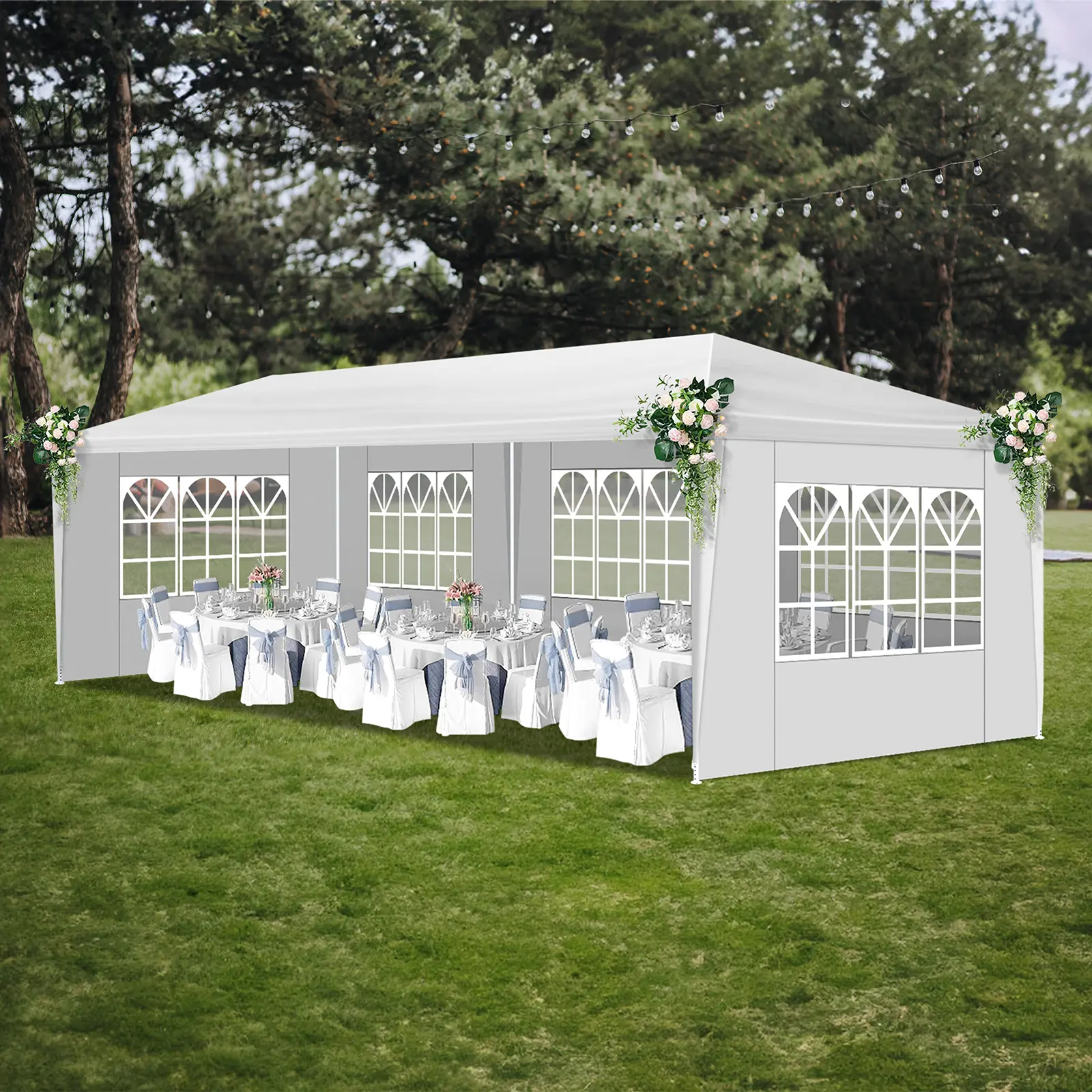 10'X20‘/30' White Outdoor Party Tent With Removable Sidewalls, Waterproof Canopy Gazebo With Clear Window Panels For Wedding Backyard Birthday BBQ Outdoor Event Catering Shelter