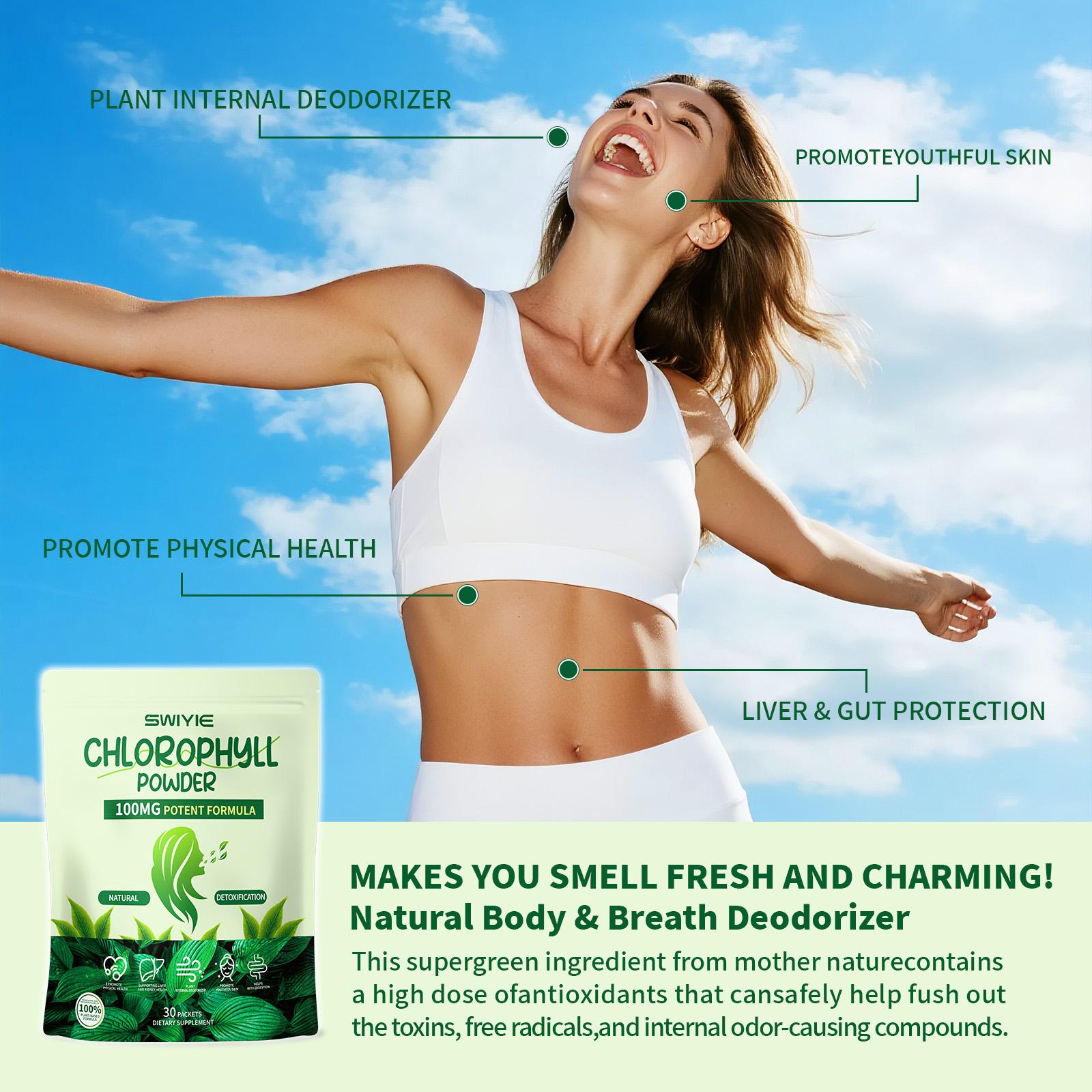 Swiyie Chlorophyll 100mg Potent Formula - 30 Pack Mint flavor  of Edible Healthcare for Body Odor, Skin Clarity & Liver Support, Plant-Based, Sugar-Free