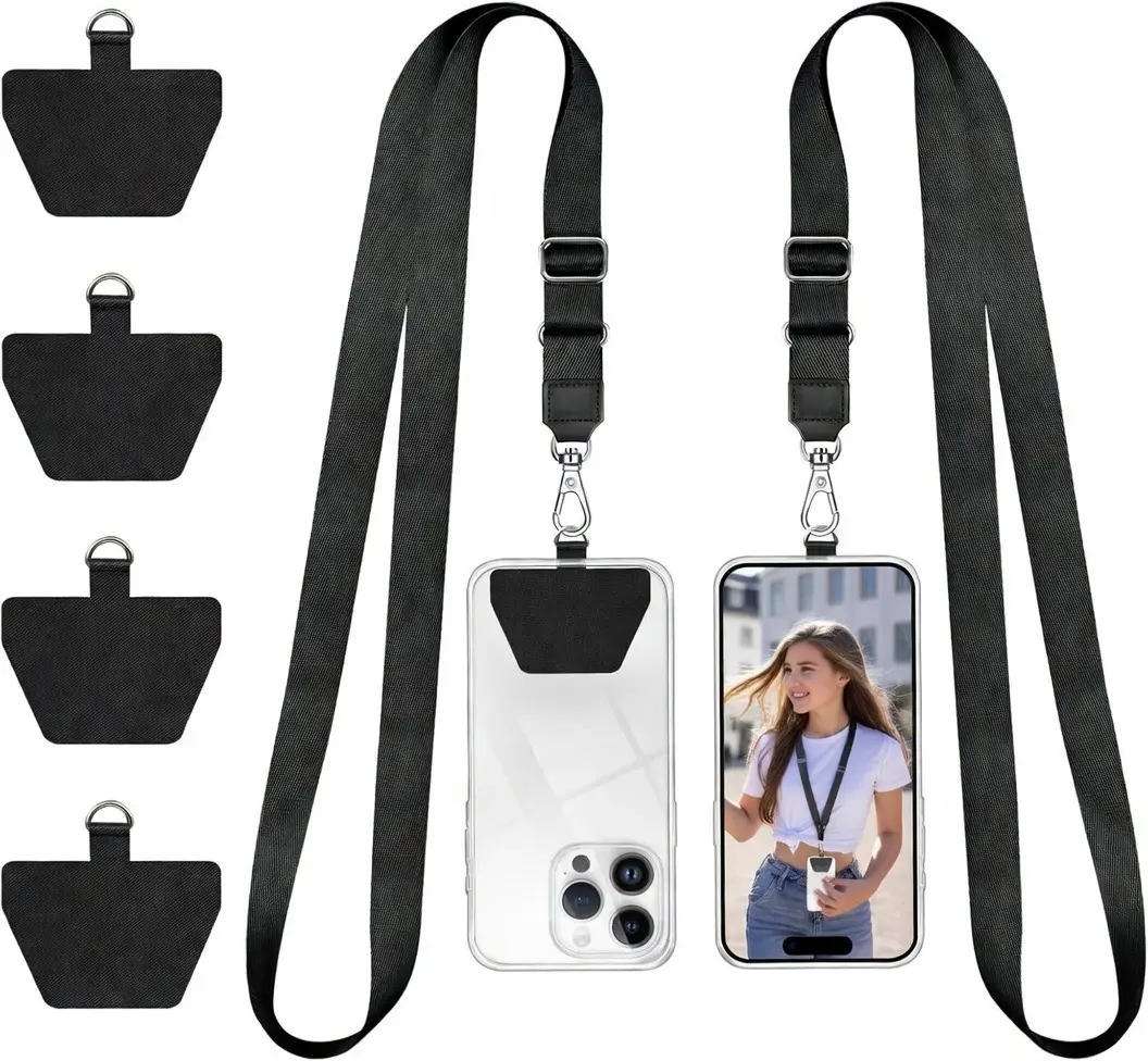 Lamicall Phone Lanyard, Universal Adjustable Neck Strap for Phone Case Keys ID Badges Cell Phone Lanyard Compatible with iPhone, Samsung, Most Smartphones, 2 Pack, Black Black