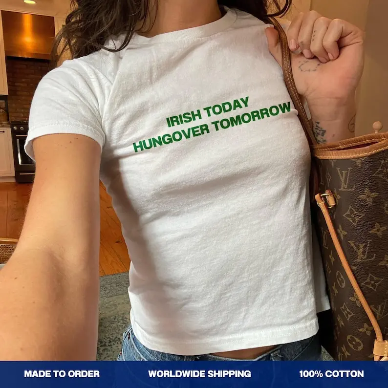 Funny St Patrick's Baby Tee, Irish Today Hungover Tomorrow Y2K Shirt, Lucky Clover Party Tee, Cute Retro Festival Top, St Patrick's Gifts