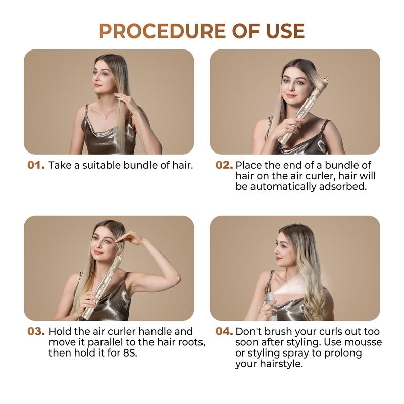 UKLISS FusionAir DIY HairStyler Champagne Gold 90-Day Free Trial & Refund 2 Year Warranty 110000RPM HairCurler + HairStraightener + HairDryer + HotAirBrush + LowTemperatureHairCare + NegativeIons + BlowoutBoost + HairDiffuser + Fluffier