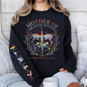 Personalized Mother Of Dragons Basgiath War College Sweatshirt Names On Sleeve, Dragon Rider Fourth Wing Shirt, Violet Sorrengail,Fantasy Reader,Xaden Riorson,Riders Quadrant Mother's Day Gift For Mom