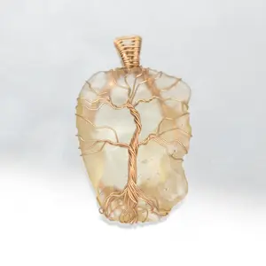 Libyan Desert Glass Tree of Life Gold Pendant: 14k gold-filled | 3-5 g Egyptian LDG