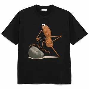 100% Cotton Unisex Funny Marcus The Worm I Don't Like This Rock Meme T-Shirt Black Casual