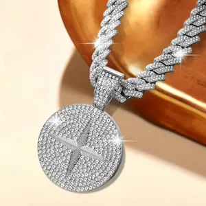 Round Star Hip-hop Cuban Chain,  Pendant Necklace Jewelry for Men Men's Fashion Jewelry 2026 Trending Gifts for Him Hip Hop Jewelry Layered Necklace Fashionable Accessory Geometric Cross Design